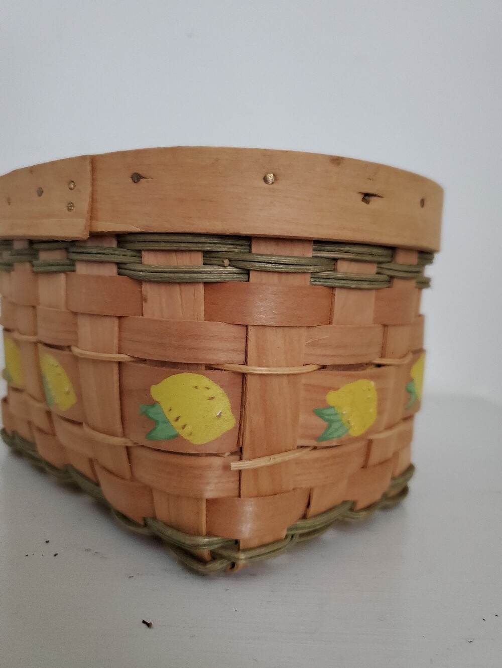 Small Woven Wood Basket with Painted Lemons